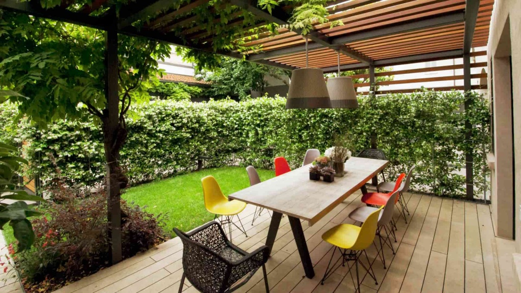 озеленение террасы у дома, ландшафтный дизайн